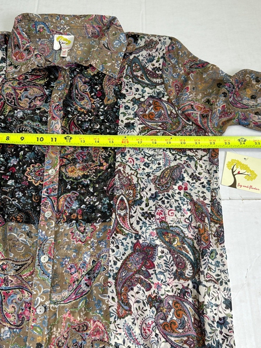 NEW Fig and Flower Sheer Button Down Top Paisley Boho Womens XL Long Sleeve - Picture 7 of 10